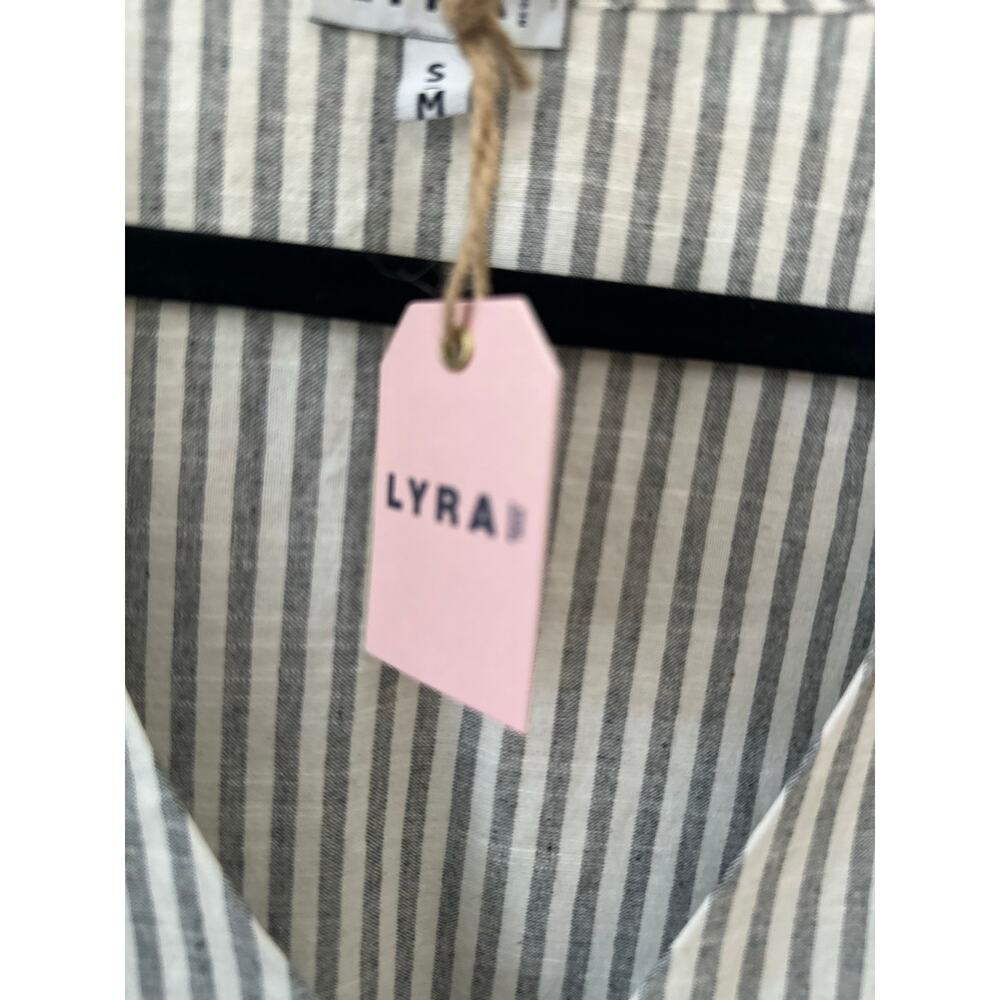 Lyra Kaftan Midi Dress Women's Size Small Grey Striped Short Sleeves V-Neck - Picture 4 of 7